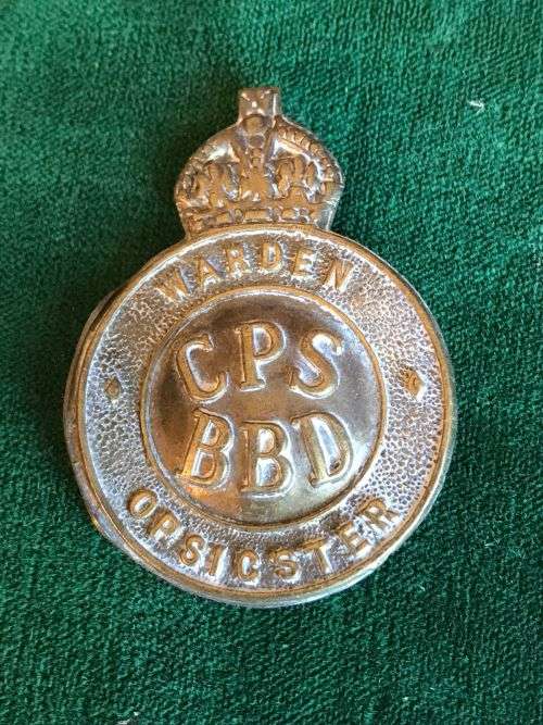 CIVILIAN PROTECTION SERVICE,WARDEN SECTION BRASS CAP BADGE-WORN DURING WW2- NO LUGS