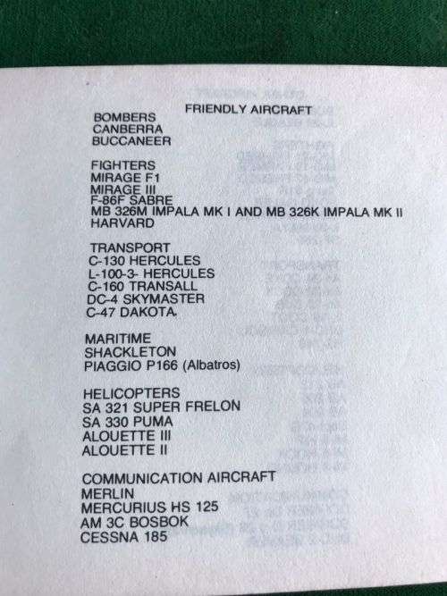 SADF PERIOD- AIRCRAFT RECOGNITION POCKET SIZE HAND BOOK