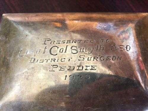 STERLING SILVER HOLDER PRESENTED TO LIEUT COL. SMYTH DSP DISTRICT SURGEON PEDDIE-1923-MEASUREMENTS 1