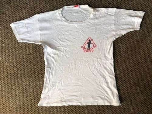 RHODESIA BUSH WAR PERIOD T-SHIRT WITH MONOGRAM,MAKERS LABEL-SIZE MEDIUM 97 CM-MEASURES 50 CM ARMPIT