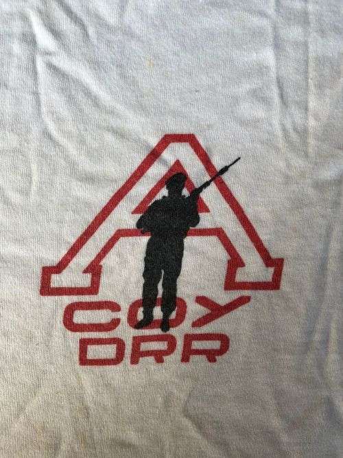RHODESIA BUSH WAR PERIOD T-SHIRT WITH MONOGRAM,MAKERS LABEL-SIZE MEDIUM 97 CM-MEASURES 50 CM ARMPIT