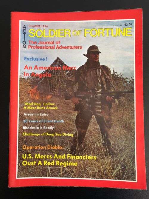 SUMMER 1976-COVER PAGE HAS RHODESIAN SOLDIER IN CAMMO FATIGUES WITH MAG AT THE READY WITH A HUT BURN