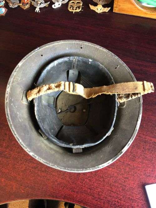 BRITISH STEEL HELMET WW2 WITH HOLES ON THE BACK RIM FOR SHADE FLAP-MADE IN SA AND USED IN NORTH AFRI