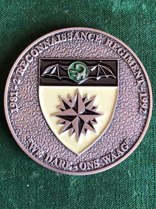 2 RECCE COMMANDO CHALLENGE COIN-DIAMETER 50 MM-NUMBERED ON RIM NO 13 OF 50