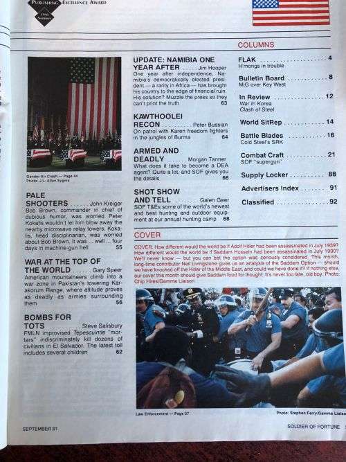SOLDIER OF FORTUNE SEPT 1991 VOL 16 NO 9 -GOOD CONDITION