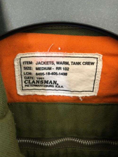 SADF PERIOD TANK COMMANDERS JACKET-SIZE MEDIUM-MEASURES 57 CM ARMPIT TO ARMPIT-GOOD CONDITION WITHOU