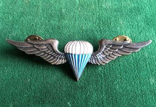 SWA TERRITORY FORCE ,FREE FALL PARACHUTE WING- OXIDISED SILVER AND ENAMEL ,BREAST BADGE-APPROVED IN