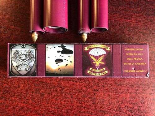 LIMITED EITION SERIAL NO A009 SWA/ANGOLA BATTLE OF CASINGA-AIRBORNE ASSAULT- 2X SCROLLS WITH HISTORY