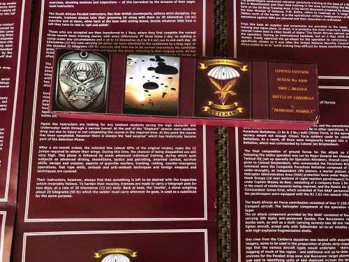 LIMITED EITION SERIAL NO A009 SWA/ANGOLA BATTLE OF CASINGA-AIRBORNE ASSAULT- 2X SCROLLS WITH HISTORY