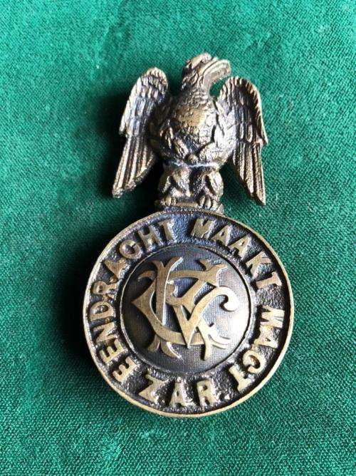 Z.A.R. JOHANNESBURG VRIJWILLIGER CORPS HORSE MARTINGALE BADGE-WORN 1896-1899-(BROKEN)