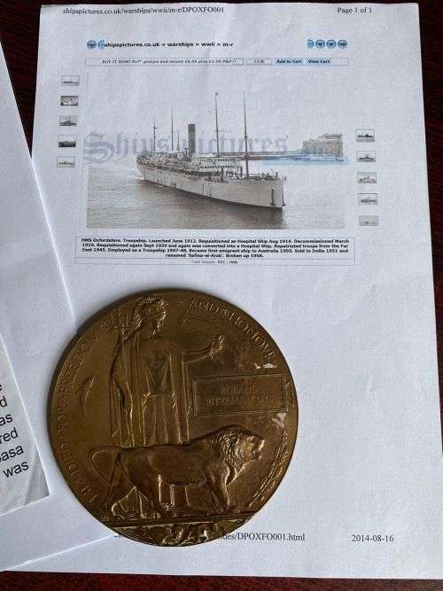 WW1 DEATH PLAQUE FOR ROLAND RITZEMA KUYS 8TH SA INFANTRY ,A TRANSVAAL UNIT WOUNDED IN ACTION DANGERO