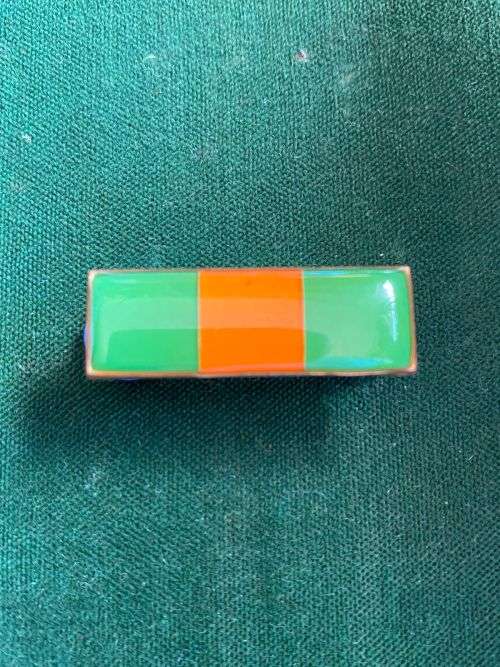 COMMANDO BERET BAR- GREEN/ SAFFRON/ GREEN- SMALLER 1ST PATTERN- 2 PINS-ORIGINAL