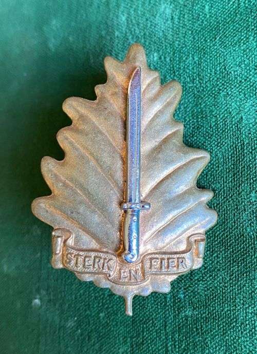 STELLENBOSCH UNIVERSITY REGT. BI-METAL CAP BADGE-WORN FROM 1964- 2X SCREW LUGS