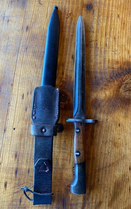 BELGIUM SAFNM 1949 RIFLE BAYONET-THE RIFLE AND DOUBLE EDGED 1949 BAYONET WERE SOLD TO ARGENTINA,EGYP