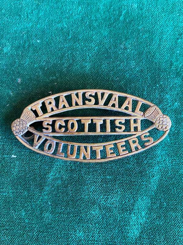 TRANSVAAL SCOTTISH VOLUNTEERS SHOULDER TITLE-WORN POST 1902- 2 LUGS