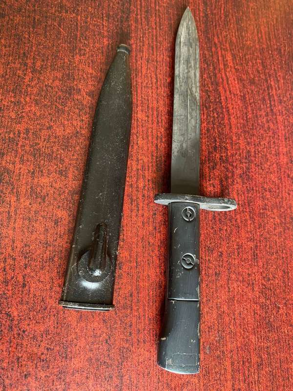 SA S1 OR UZI BAYONET WITH PLASTIC SCABBARD-THE BAYONET IS IN A NEW/NEVER USED CONDITION-SCABBARD-USE