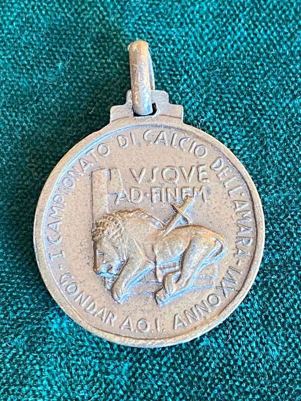 ITALIAN WW2 SOCCER CHAMPIONSHIP MEDAL-HELD IN GONDAR ETHIOPIA-DIAMETER 25 MM