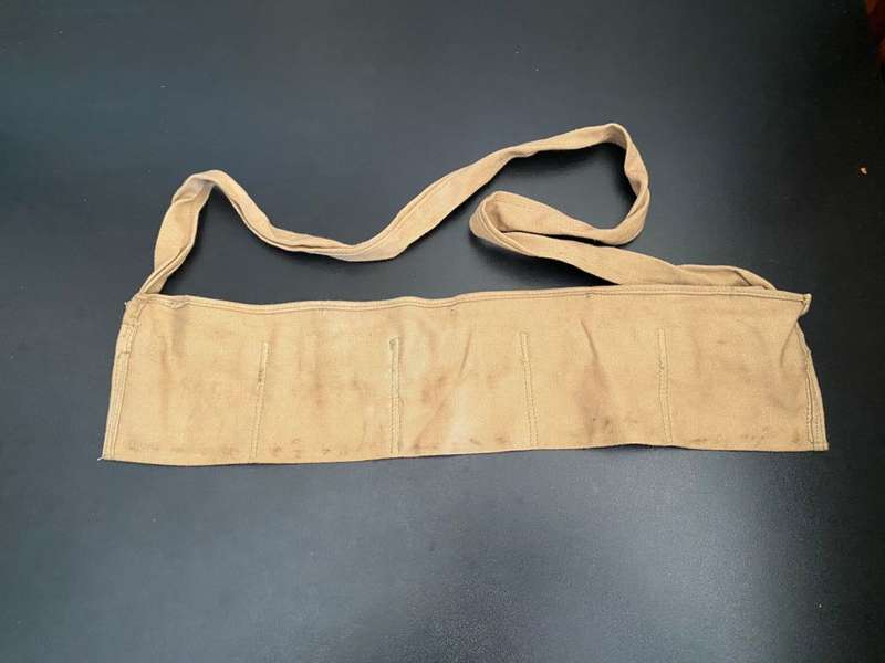 COTTON(DISPOSABLE) BANDOLIER FOR .303 AMMONUTION LOADED IN STRIPPER CLIPS-ALSO USED IN RHODESIA BY U