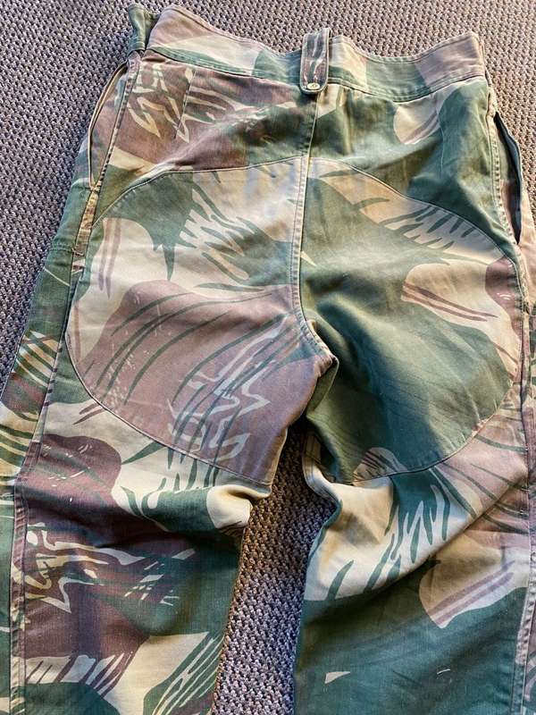RHODESIAN CAMO TROUSERS-SIZE AT LEAST A 34-PLEASE LOOK AT PICS FOR MEASUREMENT-PIPE LENGTH 78CM-USED
