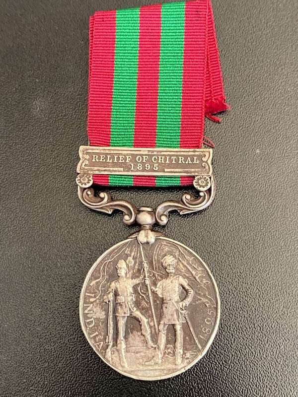 FULL SIZE (SILVER) INDIA MEDAL WITH RELIEF OF CHITRAL 1895 CLASP-AWARDED TO 1205 SCLROY MALAGAR 37TH