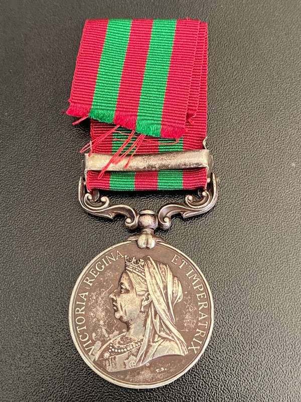 FULL SIZE (SILVER) INDIA MEDAL WITH RELIEF OF CHITRAL 1895 CLASP-AWARDED TO 1205 SCLROY MALAGAR 37TH