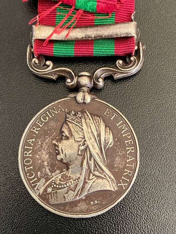 FULL SIZE (SILVER) INDIA MEDAL WITH RELIEF OF CHITRAL 1895 CLASP-AWARDED TO 1205 SCLROY MALAGAR 37TH