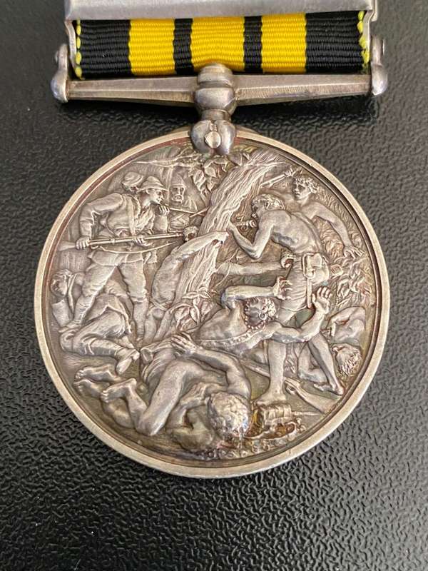 FULL SIZE (SILVER) EAST AND WEST AFRICA MEDAL WITH 1897-98 CLASP-AWARDED TO 675 PTR. SUANU AF01 LAGO