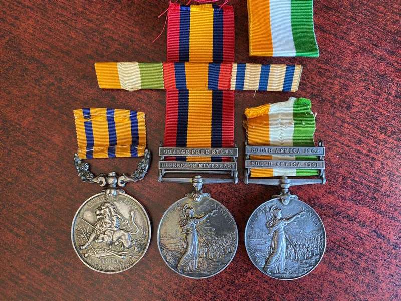 ORIGINAL FULL SIZE MEDAL GROUP-THE FOLOWING:BRITISH SOUTH AFRICA COMPANY'S MEDAL,NAMED TO TROOP E.R.