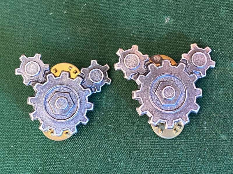 SWA TECHNICAL SERVICES CORPS OXIDISED SILVER,COLLAR BADGE PAIR-ALL PINS INTACT