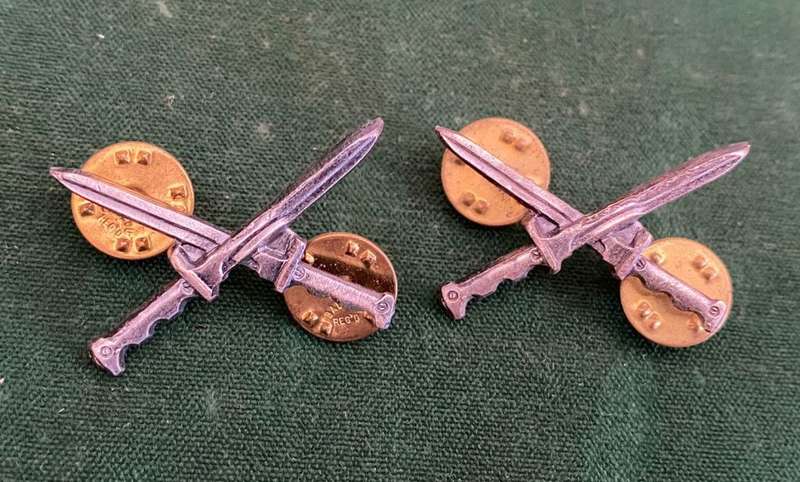 SWA INFANTRY,OXIDISED SILVER COLLAR BADGE PAIR-PINS INTACT