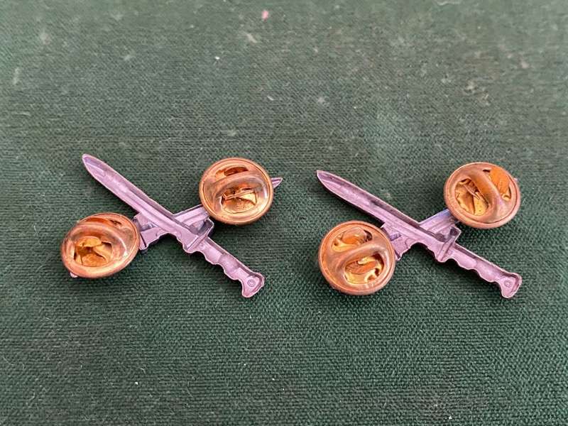 SWA INFANTRY,OXIDISED SILVER COLLAR BADGE PAIR-PINS INTACT