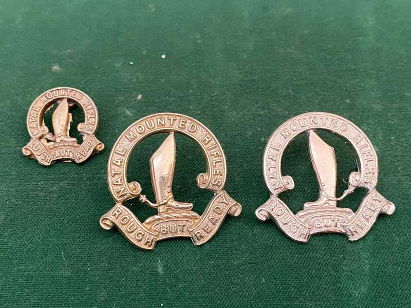 NATAL MOUNTED RIFLES COLLAR BADGE PAIR-WITH ONE MESS DRESS COLLAR-WORN 1914-1955
