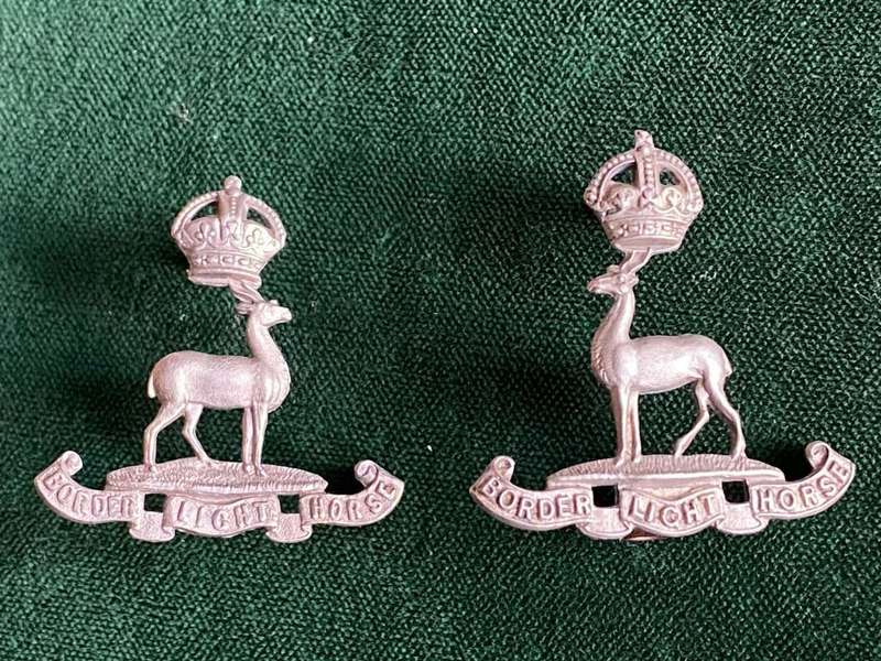 BORDER LIGHT HORSE WHITE METAL COLLAR BADGE PAIR-WORN 1903-1909-LUGS INTACT