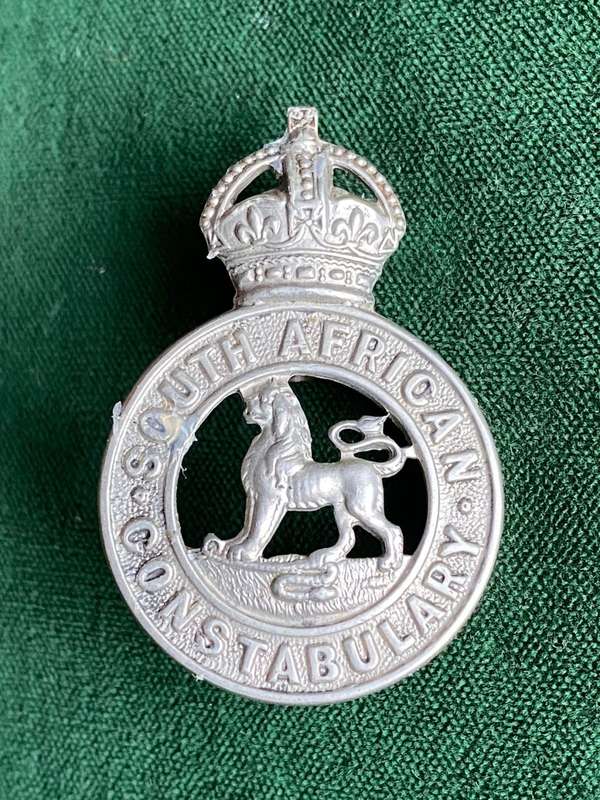 SA CONSTABULARY WHITE METAL HELMET AND CAP BADGE-WORN BY PERSONNEL OTHER THAN MEDICAL BRANCH-2 LUGS-