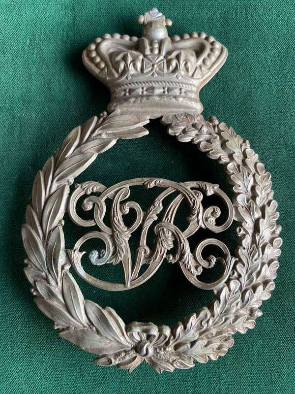 BOER WAR CAPE RURAL POLICE-WHITE METAL HELMET PLATE-WORN PRE 1902-3 LUGS-MEASURES 120X82MM