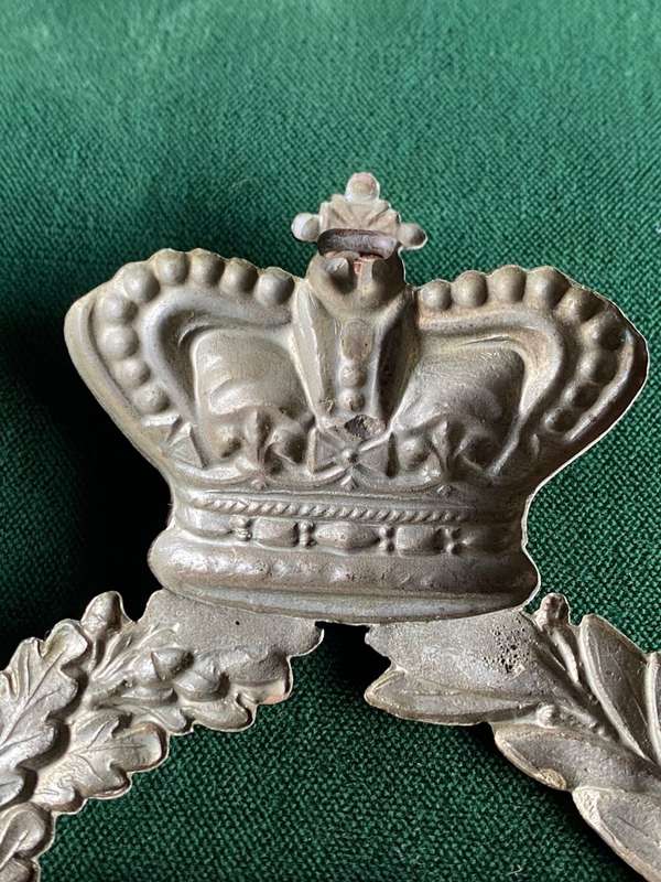 BOER WAR CAPE RURAL POLICE-WHITE METAL HELMET PLATE-WORN PRE 1902-3 LUGS-MEASURES 120X82MM