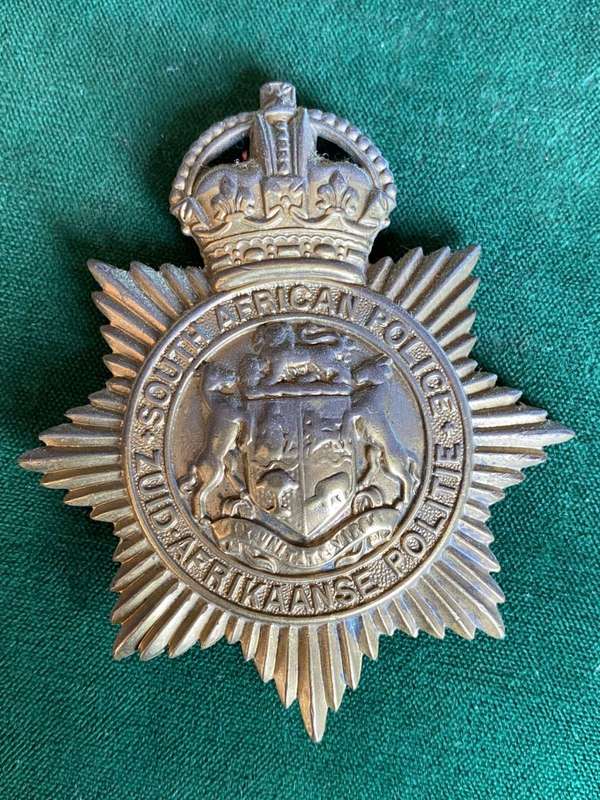 VINTAGE SA POLICE BRASS HELMET PLATE-Z TYPE-WORN 1913-1926