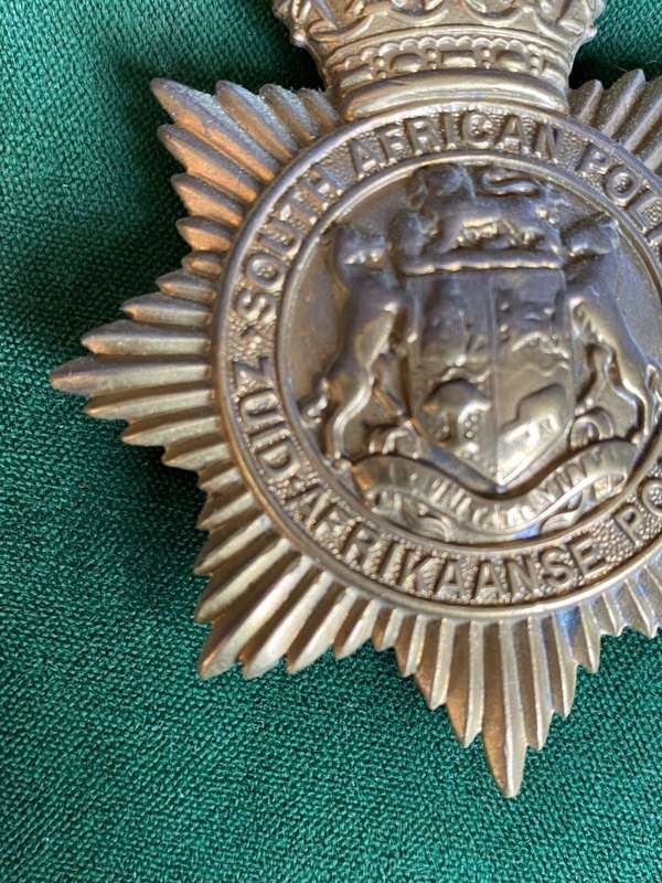 VINTAGE SA POLICE BRASS HELMET PLATE-Z TYPE-WORN 1913-1926