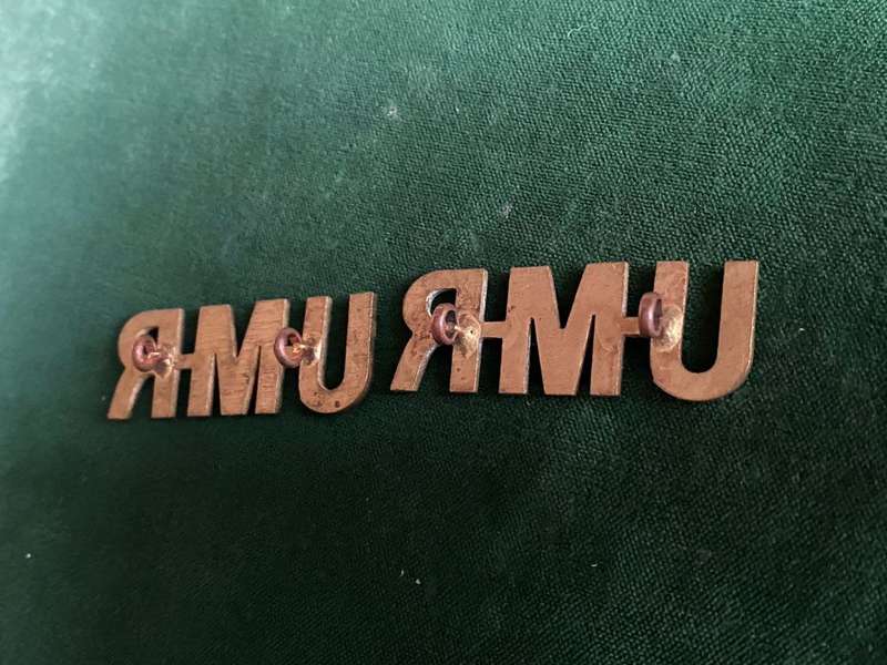 UMVOTI MOUNTED RIFLES BRASS TITLES-WORN 1932-1950'S-LUGS INTACT