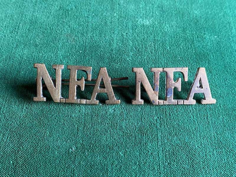 NATAL FIELD ARTILLERY,BRASS SHOULDER TITLE PAIR-WORN POST 1922- LUGS INTACT