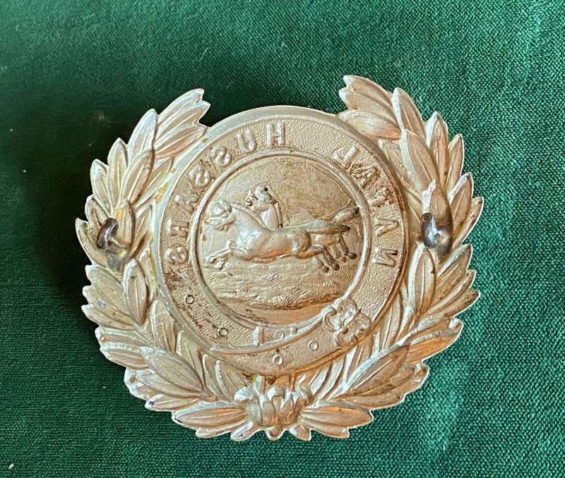 NATAL HUSSARS WHITE METAL HELMET PLATE-WORN PRIOR TO 1887- 2 LUGS-MEASURES 78X67 MM