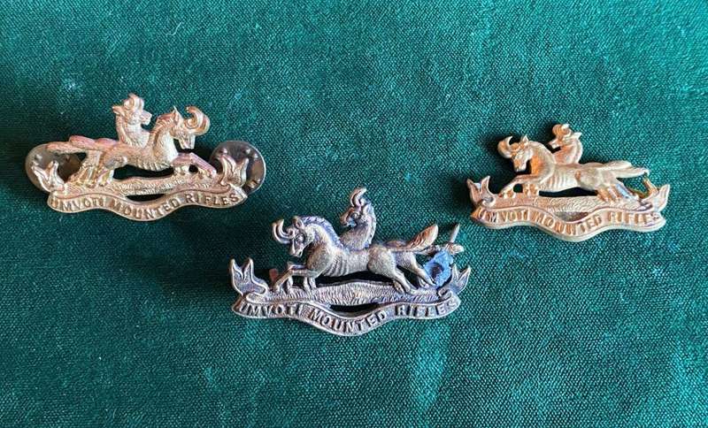 UMVOTI MOUNTED RIFLES CAP AND COLLARS-GILT-WORN 1910-1968-PLEASE LOOK AT PICS TO SEE BACK OF BADGES