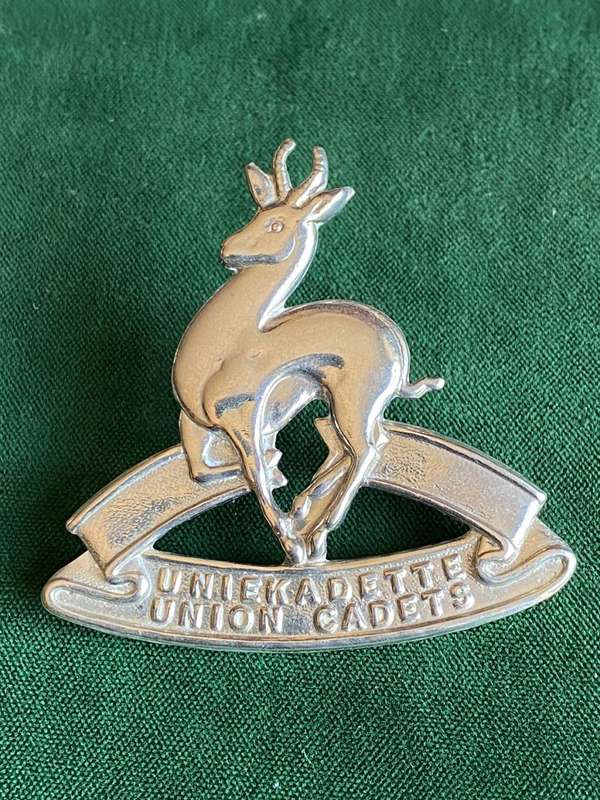 SA SCHOOL CADETS WHITE METAL CAP BADGE-WORN 1956-1963- 2 LUGS