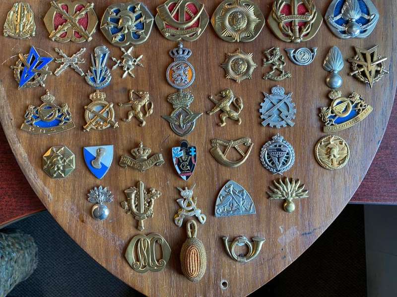 LARGE SELECTION OF DUTCH BADGES-SOLD TOGETHER -MOUNTED ON A WOODEN SHIELD THAT MEASURES 58,5X45 CM-