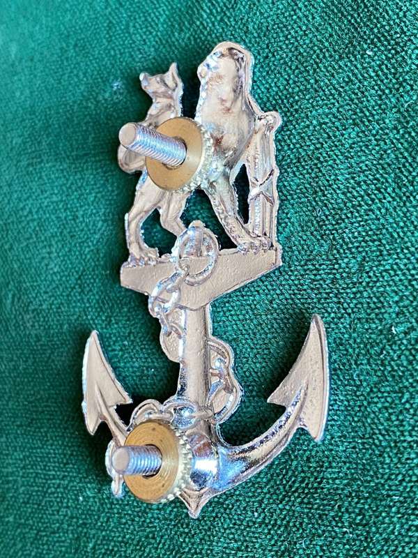 NAVAL SCHOOL CADETS WHITE METAL CAP BADGE-WORN FROM 1964- 2X LUGS