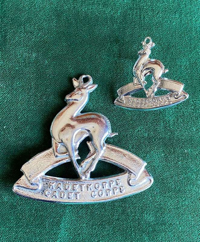 SA SCHOOL CADETS-KADETKORPS CHROME CAP AND ONE COLLAR-WORN FROM 1976-SHORTENED LUGS ON CAP