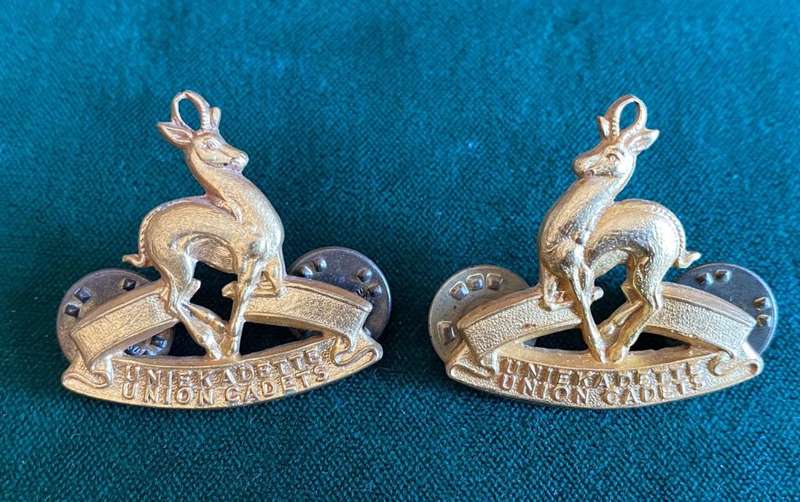SA SCHOOL CADETES GILT OFFICERS COLLARS-PINS INTACT