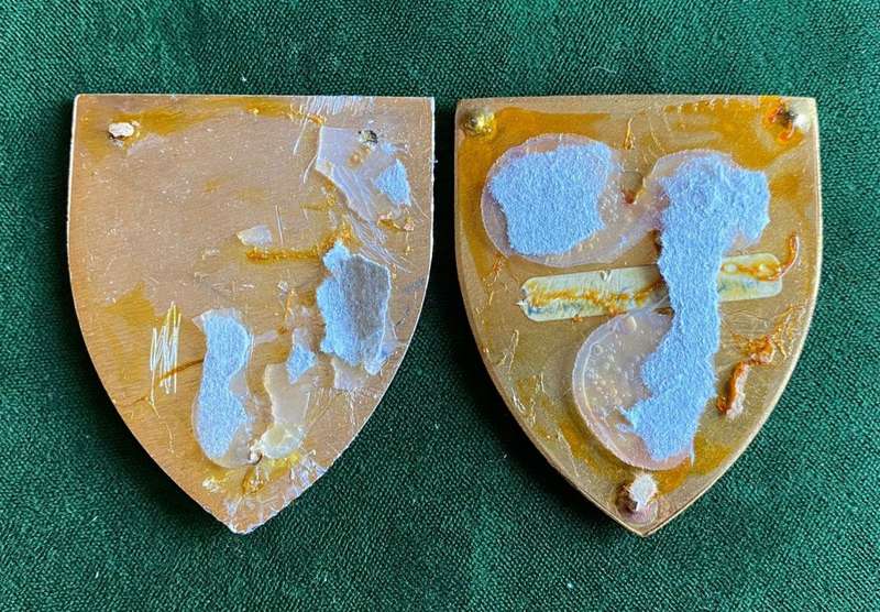 REGT. CHRISTIAAN BEYERS BLUE AND BLACK EAR TYPE FLASHES -ORIGINAL-NO PINS-SILICONE ON BACK CAN BE CL