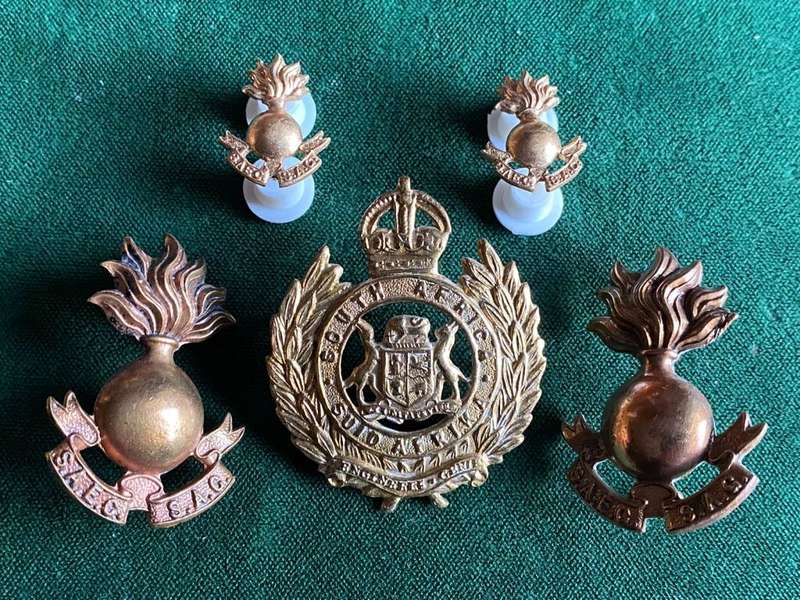 SA ENGINEERS CORPS-GILT CAP AND MESS DRESS COLLARS AND BRASS COLLARS-WORN 1922-1926-LUGS + PINS INTA