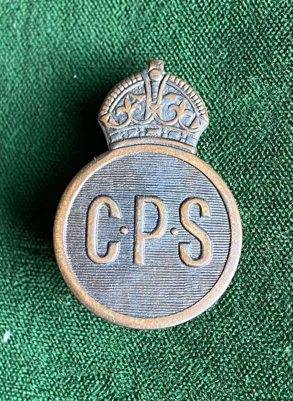 CIVILIAN PROTECTION SERVICE BUTTON HOLE BADGE-WORN WW2